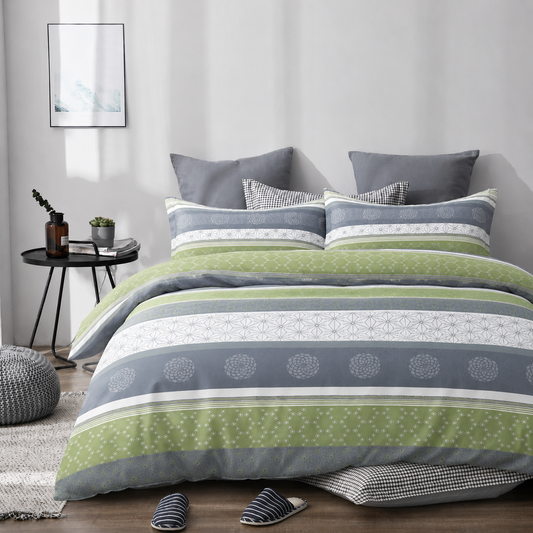 Cotton Stripe Soft Green Quilt Cover Set - Dexter