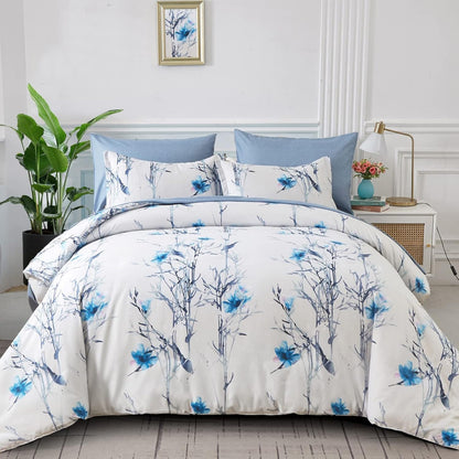 Nordic Azure Flora Quilt Cover Set