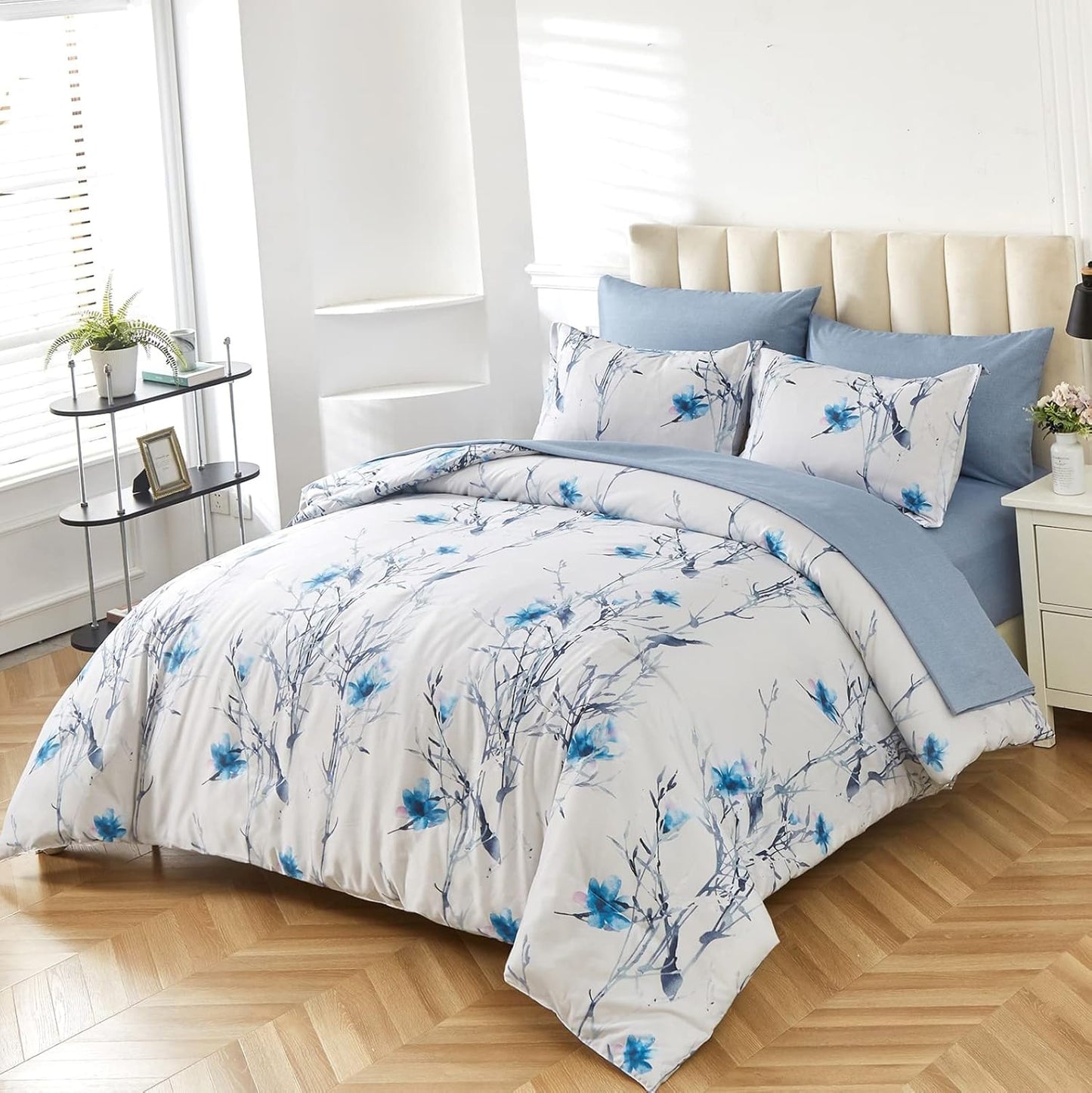 Nordic Azure Flora Quilt Cover Set