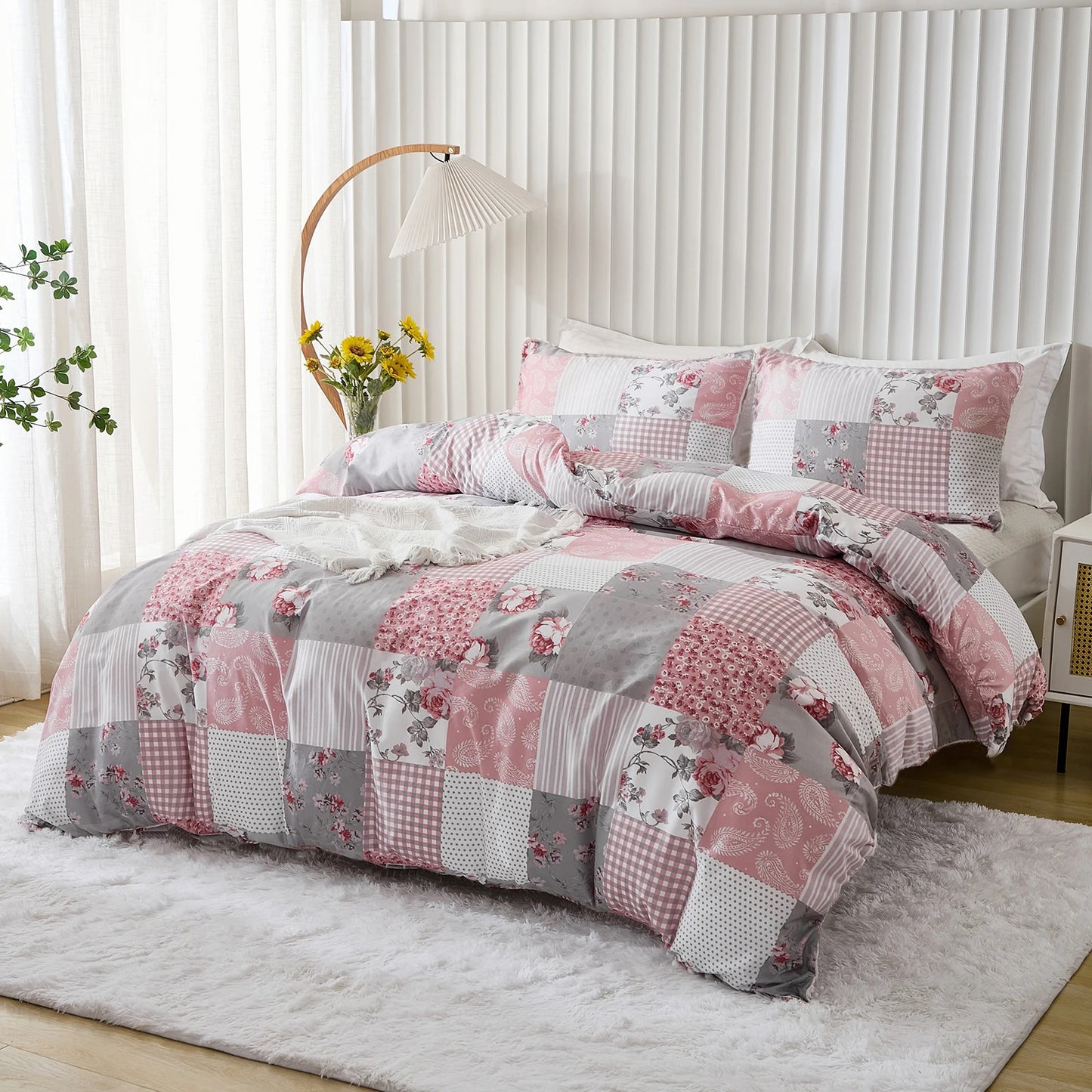 Pink Plaid Quilt Cover Set