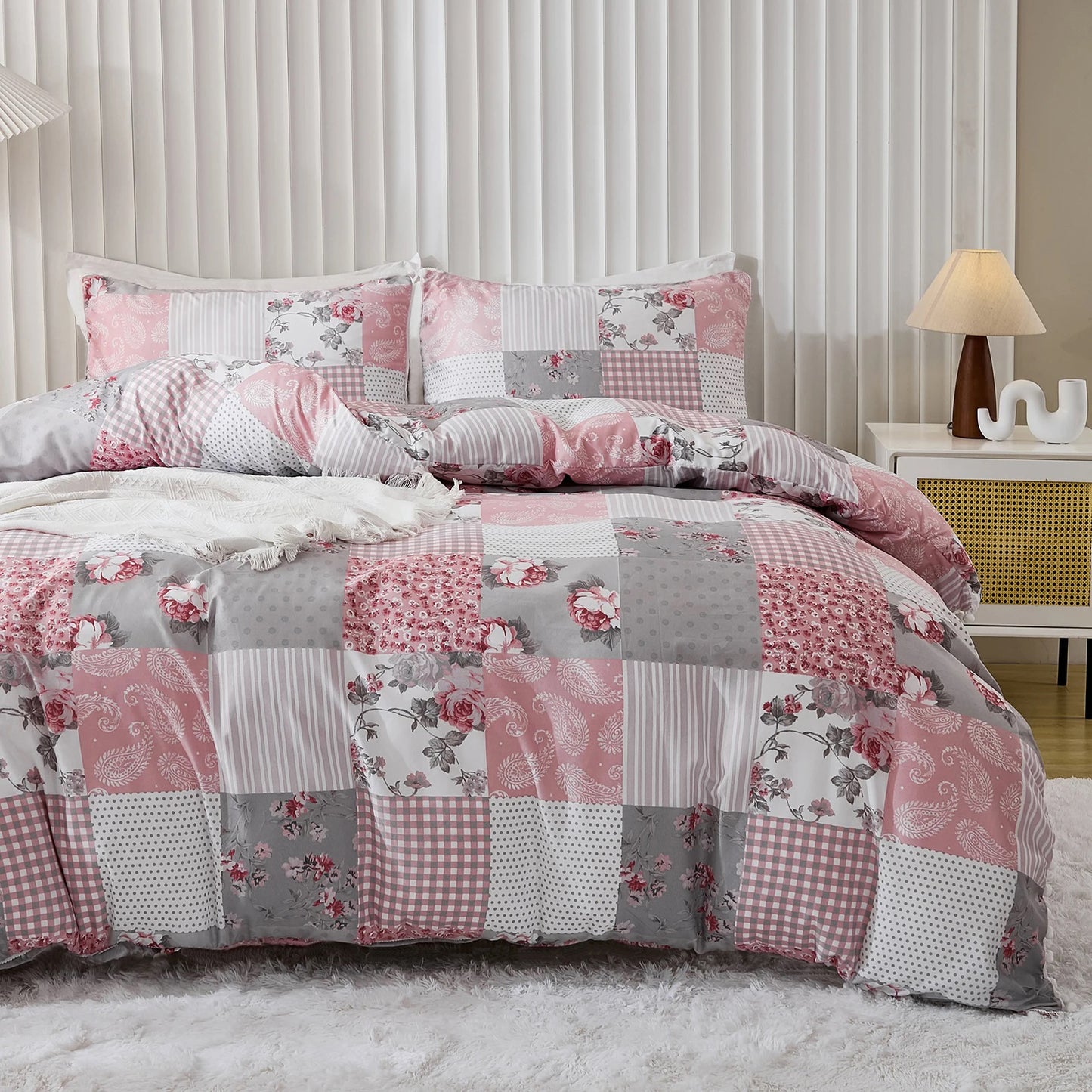 Pink Plaid Quilt Cover Set