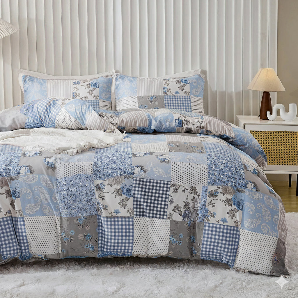 Blue Plaid Quilt Cover Set